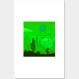 Desert Landscape Art green Posters and Art